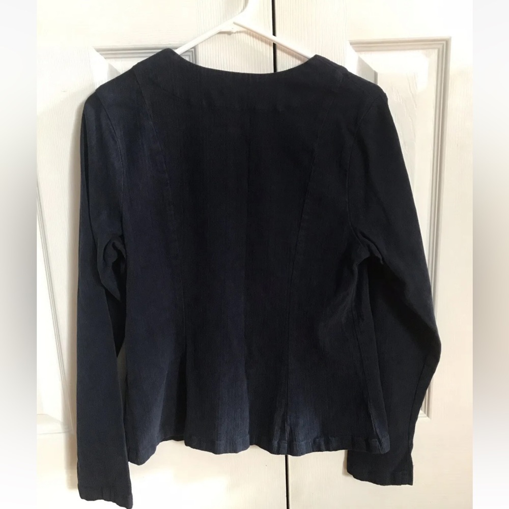 FLAX Queens Top Blazer Womens S (6-8) Navy Stretch Twill Button front minimalist - Picture 5 of 11
